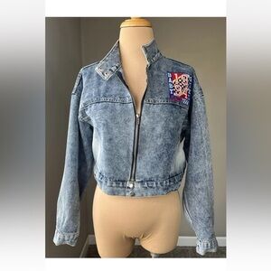 Vintage 1994 Baby Girl NASCAR Embroidered Denim Cropped Jacket M